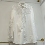 European Goods 2025 Autumn Dress New Light Luxury Heavy Industry Hollow Embroidery Hot Sleeve Shirt Women's Long Top