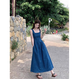 Blue Mist Love French Denim Dress Women's Summer Niche Design Feel Waist Temperament Sling Skirt