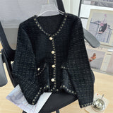 KANING Imitation Velvet Round Bag Pocket Knitted Cardigan Women 2026 Autumn New Fashion Small Scented Sweater Jacket