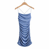 Ins Sexy Big-Lexed Fine-Skin Slinged Dress Girl 20 Summer Folds Elastic Tight-Blit-Bstice Dress