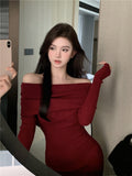 Temperament High-End Hottie Dress Women Autumn And Winter 2025 New Body Wearing A Word Shoulder-Bottomed Ass Skirt