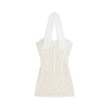 Sexy Pure Lust Wind Hanging Neck Lace Dress Women Summer Body Cover Screen Spliced Braided Hips Short Skirt