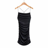 Ins Sexy Big-Lexed Fine-Skin Slinged Dress Girl 20 Summer Folds Elastic Tight-Blit-Bstice Dress