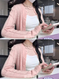 KANING Autumn New Green Hollow Short Knitted Cardigan Women 2026 Autumn Dress Small Outside Sun Protection Shirt