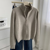 LEKA Old Money Style High-Necked Double Zipper Knitted Cardigan Women 2026 Autumn And Winter New Solid Color Design Sweater Jacket
