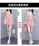Large-Size Women's Summer New Meat-Covery Temperament Sling Suit Suit Jacket With Thin Shorts Three-Piece Set