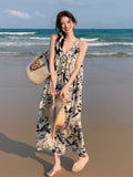 2026 Summer New Tea Break French Sling Dress Women Ink Painting Retro Temperament High-End Long Skirt