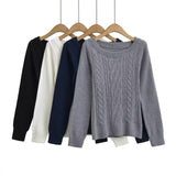 Pure-Style Hottie Fashion A Word Shoulder Knitted Sweater Casual Slim Hemp Flower Tops Thin Autumn And Winter