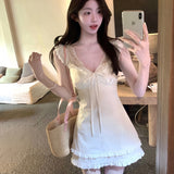 Original Practice First Love White Dress Lote Leaf Side White Sling Skirt Short Female High Sense French Temperament Fairy Dress