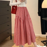 Vintage Lattice High Waist Swing A-Word Half-Dress Woman's New Thin Casual Long Skirt