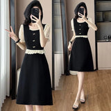 French Temperament Splicing Into The Color Bubble Sleeve Dress Light Luxury High-End Women's Summer Vacation Two Large A-Word Skirt