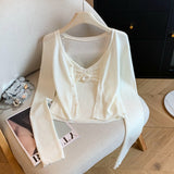 Spring And Autumn 2026 New Korean Version Of The 13-Line Repair Two Sets Of Flowers Knitted Slings Plus Simple Knitted Open Shirt