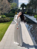 Pure Desire Deep V Temperament Dating White Dress Woman 2025 Autumn New Banquet Lace Dress