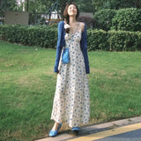 Summer Dress With A Complete Set Of Fashion Age-Less Gentle Syringe Cardigan Sleeveless Floral Sling Dress Two Sets