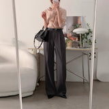 South Korea Spring And Autumn Simple Niche Commute High-Rise Thin Double Pocket Hanging Straight Slacks