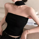 2025 Spring And Summer Pingkou Super Spicy Pure Lust Wind Slings Small Sexy Hanging Neck Bra Text Vest