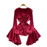 The Dingy-Sleeved Little Shirt Woman Autumn Collar Strap Design High-End Temperament Royal Sister Top Tide