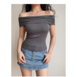 Ins Sexy Pure Want To Show Shoulders Collar Short-Sleeved T-Shirt Girl Summer Slimming Hottie Fashion Bottom Top Girl