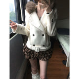 [Wrepe Warmed With 450 Grams Of Velvet] Double Buckle Collar Hooded Coat Women's Autumn And Winter New Top