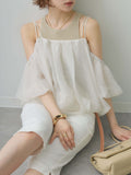 Multiplication New Bubble Sleeve Shirt Chiffon + Vest Two Sets Of Wear Age Reduction And Shoulder Two Sets