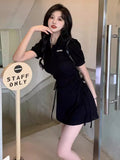 Sweet Slimmed Short-Sleeved Polo Collar Button Fashion Short-Sleeved Dress Women Spring And Summer New Waists Thin Skirt Women