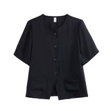 Summer Japan And South Korea New Five-Sleeved Shirt Women's Short-Sleeved Shirt Temperament Coat Short-Sleeved Cotton Top