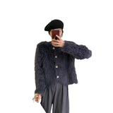 KANING Small Fragrant Wind Imitation Water Velvet Knitted Jacket Women 2026 Autumn And Winter New French High-End Sweater Cardigan