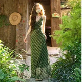 Vintage Fresh Green Lattice Dress Women 2026 New Gentle Temperament To Show Thin Back Dress