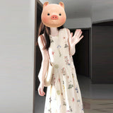 French Gentle Wind High Sleeveless Back Heartbreak Flower Dress Women Summer New Design Temperament Long Skirt