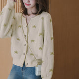 KANING Pentave Star Embroidery V-Neck Knitted Cardigan Women 2026 Autumn New Fashion Gentle Sweater Jacket Tide