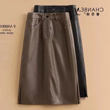 New PU Leather Skirt Women's Half-Skin Dress Temperament High-Waisted A-Character Skirt Slim A-Shaped Bag Hip Skirt