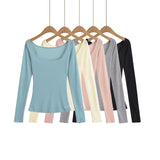 Pure Desire Gentle Wind U Collar Long-Sleeved T-Shirt Girl Autumn Thin Hot Girl Collared Collarbone Slimming Bottom Top