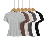 Summer Shoulder Ant Waist T-Shirt Thread Solid Color Foundation Repair Bottom Wide Edge Round Neck Bottom