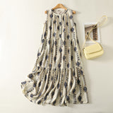 Round Collar Print Vest Dress Women 2026 Leisure Temperament Holiday Style Collar Print Dress