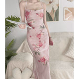 Sweet And Spicy Net Yarn Hanging Flowers With Dress Women's Summer Design Feel Tight Skinny Ass Long Skirt