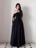 French Hepburn Wind Shoulder Fluttering Large Skirt Black Dress Women's New Thin Temperament Royal Sister