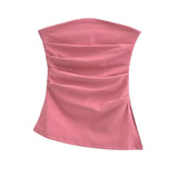 A Word-Collar Pure Desire To Slimen Shoulder Tective Blouse Folded Open Fork Solid Sexy Bottom Vest
