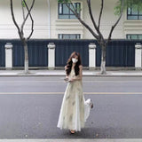 Chinese Wind Summer Mesh Splicing Sling Dress Women Waist Retro Ink Large Skirt Dress