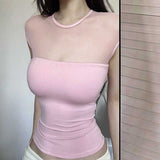 Vintage Mesh Splicing Round-Neck Short-Sleeved T-Shirt Girl Summer New Hot Girl Style Slimming Top