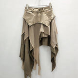 The Essence Of Falling Wasteland Wind Spliced Lotus Edge Mesh Elastic Rivet Design Irregular Skirt