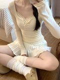 Lace Shredded Flower Long-Sleeved T-Shirt Fake Two-Piece Pure Women's Autumn And Winter Design Sense Short Slim Slimming Bottom Shirt