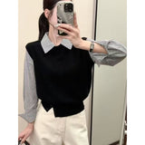 KANING Shirt Splicing Two-Piece Knitted Shirt 2026 Autumn And Winter New Design Knitted Sweater Vest