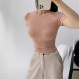 Flat-Up Base T-Shirt Thread Round-Neck Short-Sleeved Bottom Shirt Showing Skinny Short-Sized Hottie