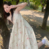 Broken Flowers Hanging Dress Female Students In Spring And Summer Loose Meatless Sleeveless A-Skirt Long Skirt Sweet Fresh