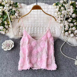 High-End Slit Three-Dimensional Flower V-Neck Sling Vest For Women's Summer Light Luxury Heavyweight Repair Slim Short Top