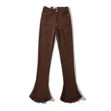 Autumn And Winter Thickened Velvet Retro High-Waist Elastic Force To Repair The Leg Long Horseshoe Pants Women Micro-Horns Denim Trousers