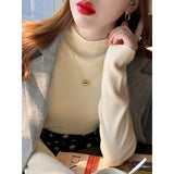 KN Half-High Collar With Sweater Women 2026 Autumn And Winter New Simple Pure Color Skin Soft Bottom Knitted Shirt Woman