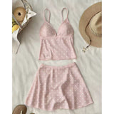 Korean Style Retro Wave Dot Mesh Yarn Split Hottie Sling High Waist Apparent Thin Skirt Pure Want Vacation Leisure Suit Female Tide