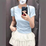 Solid Color Bottom Slim Short-Sleeved T-Shirt Women Summer Tide New Thin Short-Sleeved Top Woman