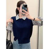 KANING Shirt Splicing Two-Piece Knitted Shirt 2026 Autumn And Winter New Design Knitted Sweater Vest